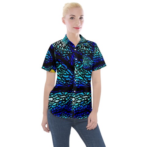 Sea-fans-diving-coral-stained-glass Women s Short Sleeve Pocket Shirt by Sapixe