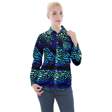 Sea-fans-diving-coral-stained-glass Women s Long Sleeve Pocket Shirt by Sapixe