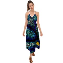 Sea-fans-diving-coral-stained-glass Halter Tie Back Dress 