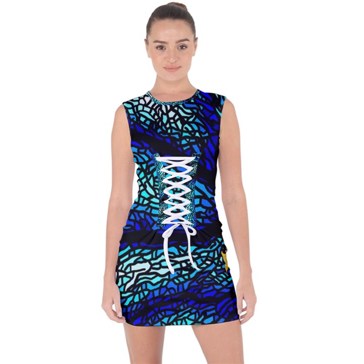 Sea-fans-diving-coral-stained-glass Lace Up Front Bodycon Dress