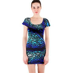 Sea-fans-diving-coral-stained-glass Short Sleeve Bodycon Dress