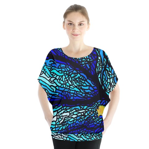 Sea-fans-diving-coral-stained-glass Batwing Chiffon Blouse by Sapixe