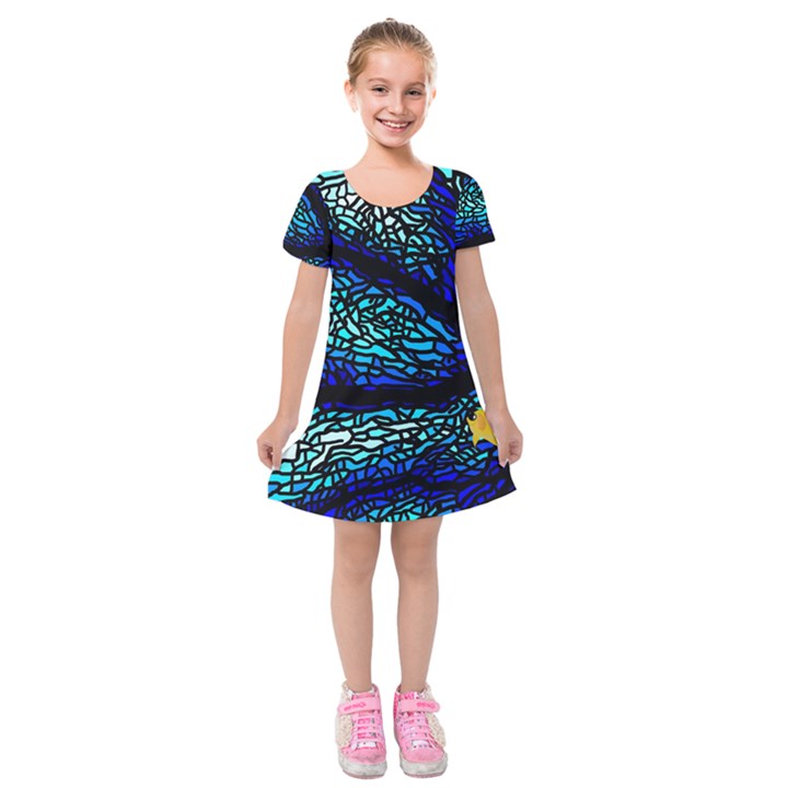 Sea-fans-diving-coral-stained-glass Kids  Short Sleeve Velvet Dress