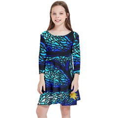 Sea-fans-diving-coral-stained-glass Kids  Quarter Sleeve Skater Dress by Sapixe