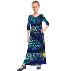 Sea-fans-diving-coral-stained-glass Kids  Quarter Sleeve Maxi Dress by Sapixe