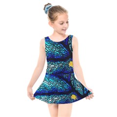 Sea-fans-diving-coral-stained-glass Kids  Skater Dress Swimsuit