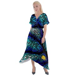 Sea-fans-diving-coral-stained-glass Cross Front Sharkbite Hem Maxi Dress by Sapixe