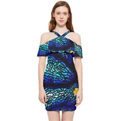 Sea-fans-diving-coral-stained-glass Shoulder Frill Bodycon Summer Dress by Sapixe