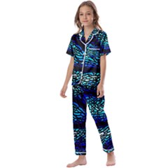 Sea-fans-diving-coral-stained-glass Kids  Satin Short Sleeve Pajamas Set by Sapixe