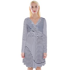 Stripes  Long Sleeve Front Wrap Dress