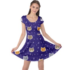 Multi Cats Cap Sleeve Dress by CleverGoods