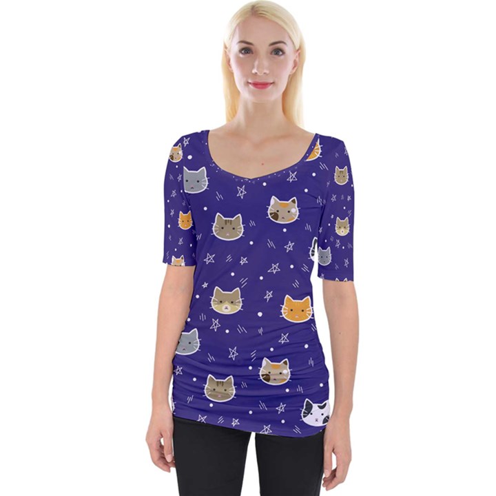 Multi Cats Wide Neckline Tee