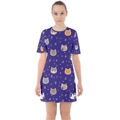 Multi Cats Sixties Short Sleeve Mini Dress by CleverGoods