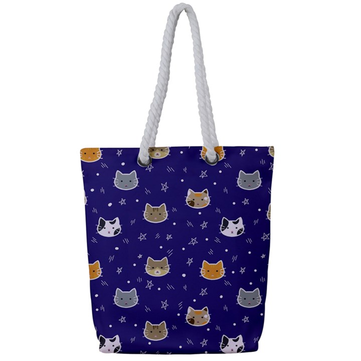 Multi Cats Full Print Rope Handle Tote (Small)