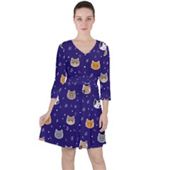 Multi Cats Ruffle Dress by CleverGoods