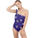 Multi Cats Frilly One Shoulder Swimsuit View1