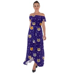 Multi Cats Off Shoulder Open Front Chiffon Dress by CleverGoods