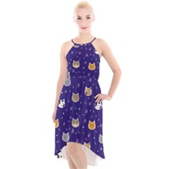 Multi Cats High-low Halter Chiffon Dress  by CleverGoods