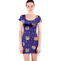 Multi Kitty Short Sleeve Bodycon Dress by CleverGoods