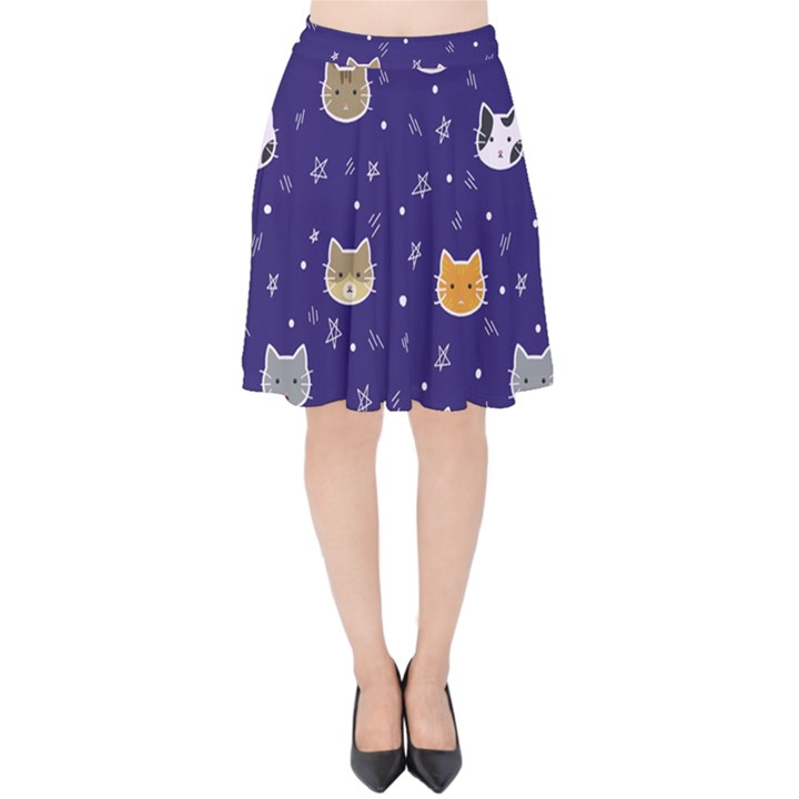 Multi Kitty Velvet High Waist Skirt