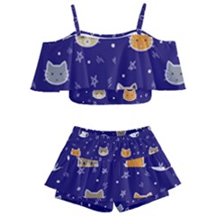 Multi Kitty Kids  Off Shoulder Skirt Bikini