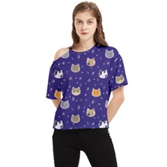 Multi Kitty One Shoulder Cut Out Tee by CleverGoods