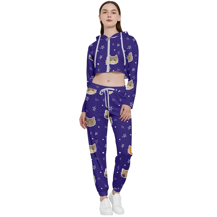 Multi Kitty Cropped Zip Up Lounge Set