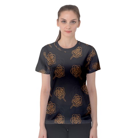 Roses Pattern Black-01 Women s Sport Mesh Tee by brightlightarts