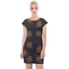 Roses Pattern Black-01 Cap Sleeve Bodycon Dress by brightlightarts