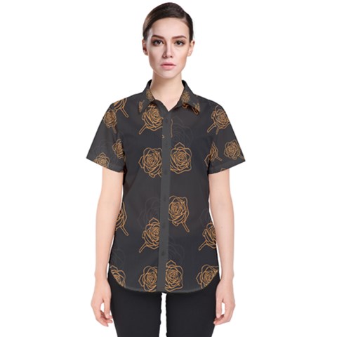 Roses Pattern Black-01 Women s Short Sleeve Shirt by brightlightarts