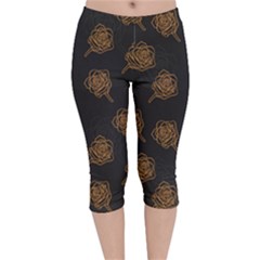 Roses Pattern Black-01 Velvet Capri Leggings  by brightlightarts