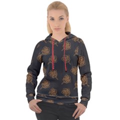 Roses Pattern Black-01 Women s Overhead Hoodie