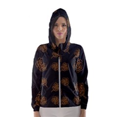 Roses Pattern Black Women s Hooded Windbreaker