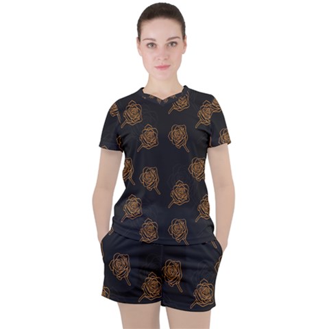 Roses Pattern Black-01 Women s Tee And Shorts Set by brightlightarts