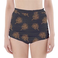 Roses Pattern Black High-waisted Bikini Bottoms by brightlightarts