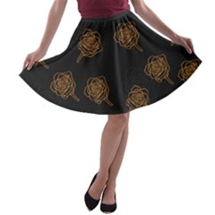 Roses Pattern Black A-line Skater Skirt by brightlightarts