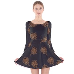 Roses Pattern Black Long Sleeve Velvet Skater Dress