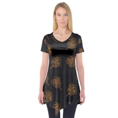 Roses Pattern Black Short Sleeve Tunic  by brightlightarts