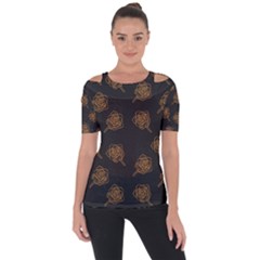 Roses Pattern Black Shoulder Cut Out Short Sleeve Top by brightlightarts