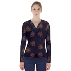 Roses Pattern Black V-neck Long Sleeve Top by brightlightarts