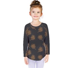 Roses Pattern Black Kids  Long Sleeve Tee