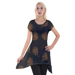 Roses Pattern Black Short Sleeve Side Drop Tunic by brightlightarts