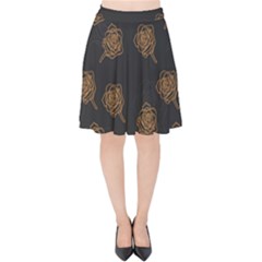 Roses Pattern Black Velvet High Waist Skirt by brightlightarts