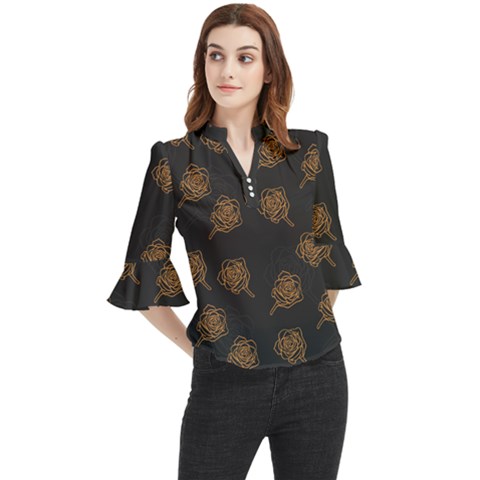 Roses Pattern Black-01 Loose Horn Sleeve Chiffon Blouse by brightlightarts