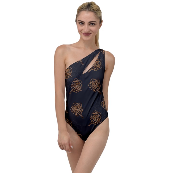 Roses Pattern Black To One Side Swimsuit