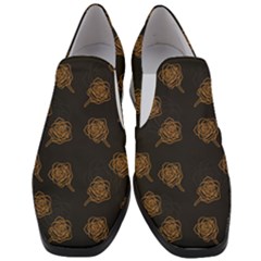 Roses Pattern Black Women Slip On Heel Loafers by brightlightarts