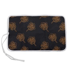 Roses Pattern Black Pen Storage Case (l) by brightlightarts