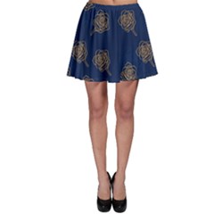 Roses Pattern Blue Color Skater Skirt by brightlightarts