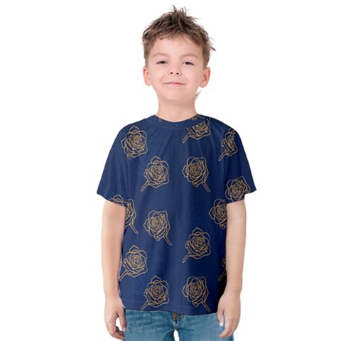 Roses Pattern Blue Color Kids  Cotton Tee by brightlightarts