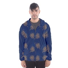 Roses Pattern Blue Color Men s Hooded Windbreaker by brightlightarts